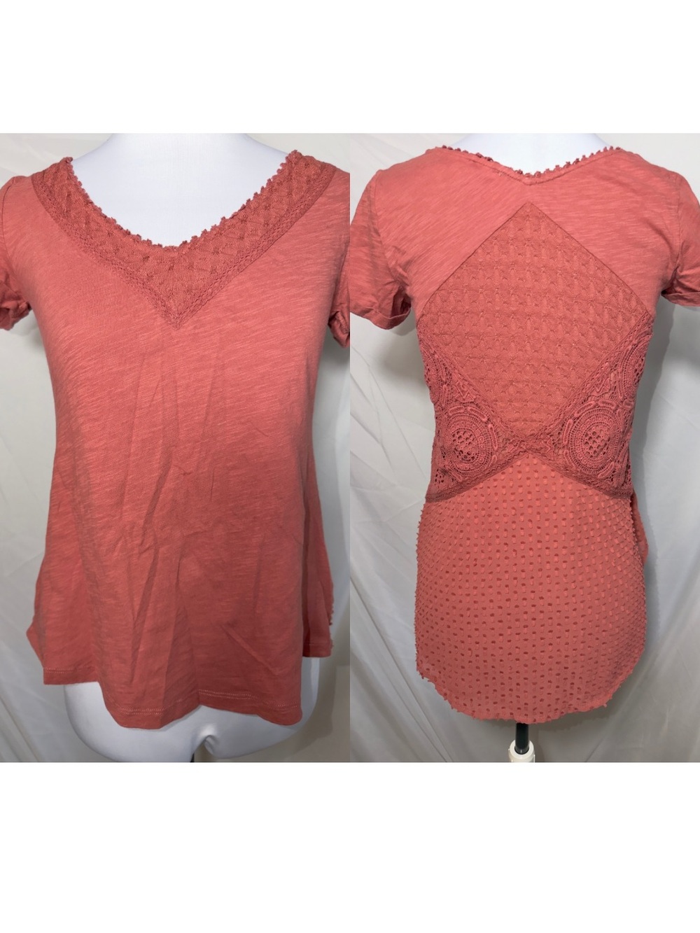 Anthropologie Meadow Rue Crochet V-Neck Knit Tee